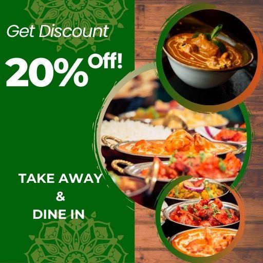 Takeaway / dine in Offer : 20% Off on total Bill  Amount