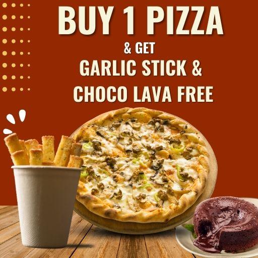 Buy 1 Medium Pizza & Get 1 Choco Lava & Corn Garlic bread sticks Free.