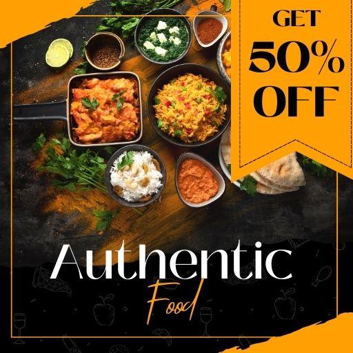 ALL FOOD ITEMS: GET 50% OFF ON ALL MENU ITEMS