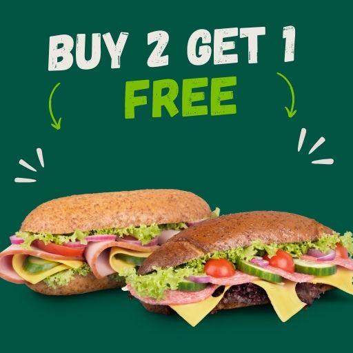 Buy 2 Get 1 Free :Sub/Salad/Wrap