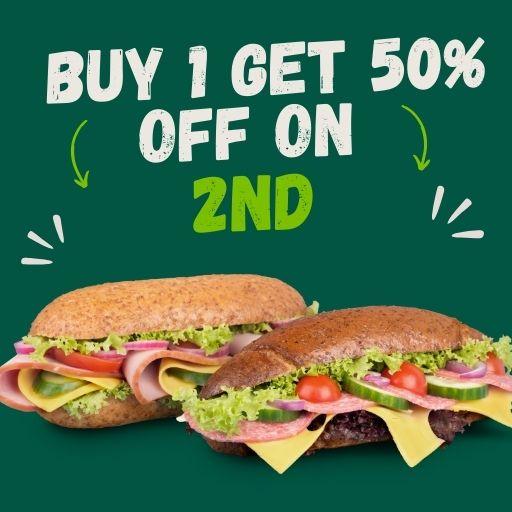 Buy 1 & Get 50% Off on 2nd: Sub/Salad/Wrap