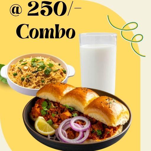 Combo @ 250/- : Pav Bhaji +  Tawa Pulao + Butter Milk