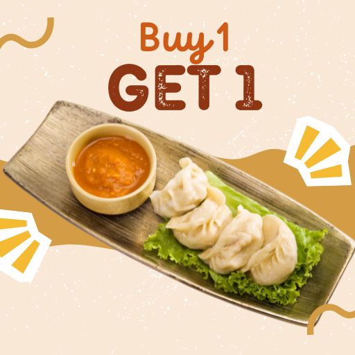 Veg Momos : Buy 1 & Get 1 Free (Valid on Chees Corn / Paneer Tikka)