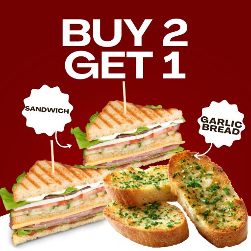 Buy 2 Club Sandwich & Get 1 Garlic Bread Free