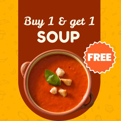Veg. Soup : Buy 1 & Get 1 Free ( Valid on Same Category)