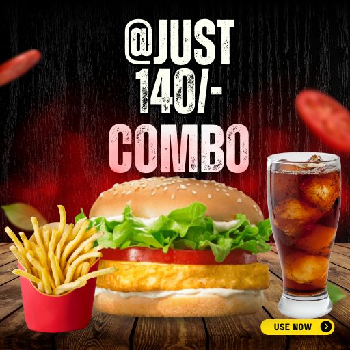 Combo @ Just 140/- : Classic Indian Burger + Salted Fries + 250ml Cold Drink