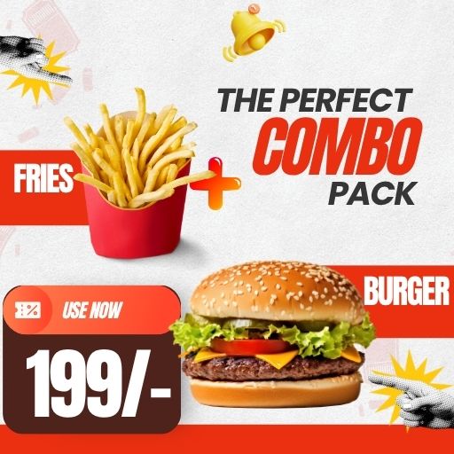 Combo @ Just 199/- : 1 Aloo Tikki Burger + 1 Peri Peri / Salted Fries