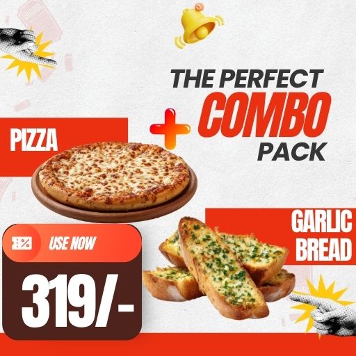Combo @ Just 319/- : 1 Pizza + Garlic  Bread  (4 Pieces)