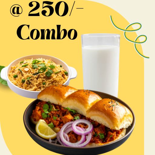 Combo @ 250/- : Pav Bhaji + Tawa Pulao + Butter Milk