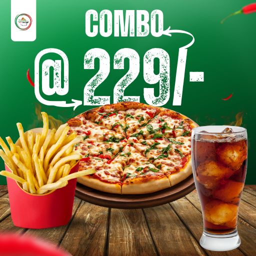 Combo (11AM-8PM) @ Just 229/- : 1 Double Affair Pizza + Salted Fries +250ml Beverages