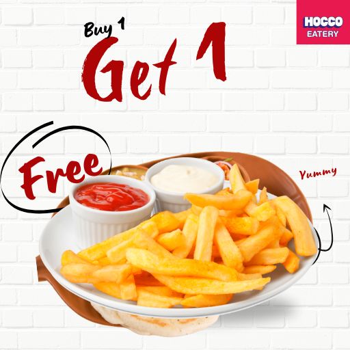 Fries : Buy 1 & Get 1 Free ( Valid on Double cheese / Peri Peri / Korean)