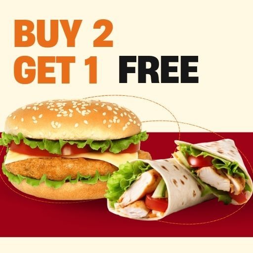 FUSION BURGER / WRAP : Buy 2 & Get 1 Free. (Not Valid Aloo Tikki / Chatpata / Spicy Sultan)
