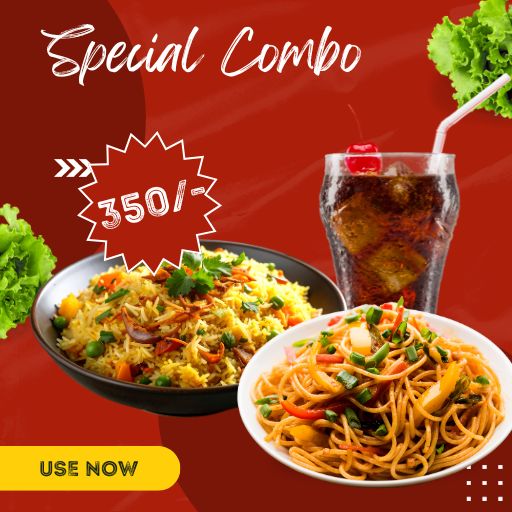 Combo @ Just : 350/- : Any Fried Rice + Any Noodles + 250ml Cold Drink