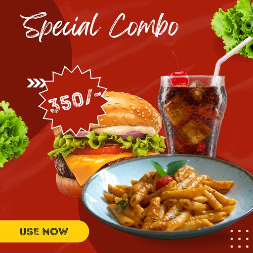 Combo @ Just 350/- :  Arabita Pasta + Burger + 250ml Cold Drink
