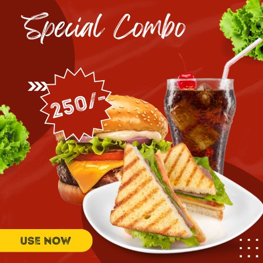 Combo @ Just 250/- : Any Sandwich + Any Burger + 250ml Cold Drink